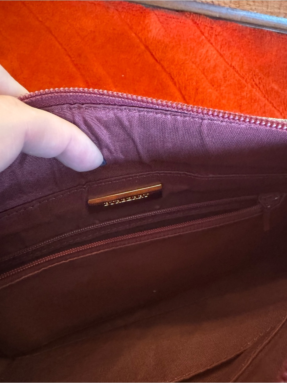 Burberry Beige Nova Check Tote with Burgundy Trim and Gold Hardware - Picture 7 of 14
